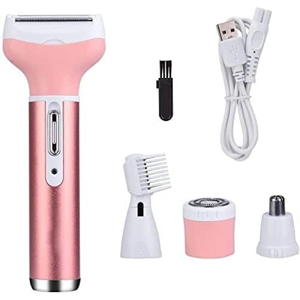 Hår Fjerner til Kvinder, 4 i 1 Elektrisk Dame Shaver Trimmer, Øjenbryn Næse Trimmer, Krop Vandtæt Bikini Ansigtshår Fjernelse til Kvinder, USB Genopladelig