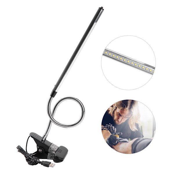 Bärbar USB LED-klämma bordslampa justerbar skrivbordslampa för tatuering/manikyr/smink svart
