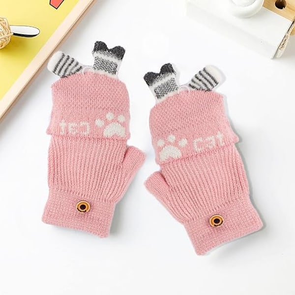 Baby Toddler Strikket Konvertible Fingerløse Hansker Tegneserie Varme Flip Top Hansker Votter Super Myke Vindtette Kuldebestandige Utendørs Hansker