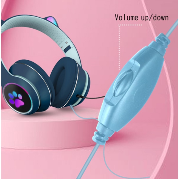 Støjreduktionsbånd hvede RGB lysende katteøre headset kablet headset gaming computer learning headset headset Mørkegrøn