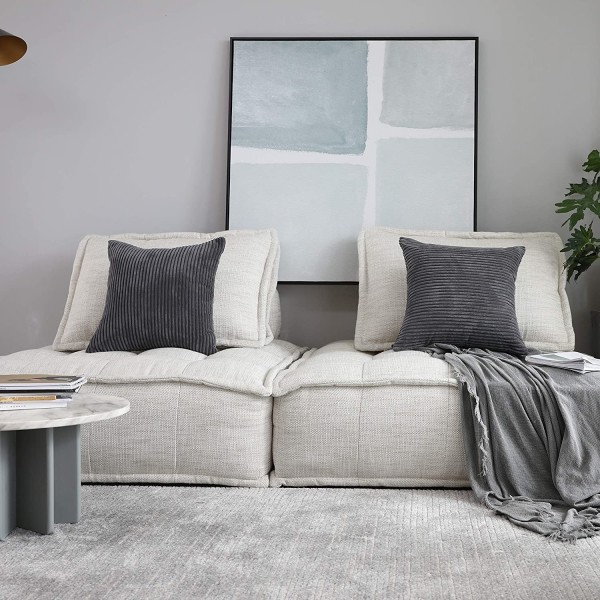 Koristetyynyt, Pehmeät Dekoratiiviset Raidalliset Samettiset Neliömäiset Heittotyynyt Sohvan Tyynynpäälliset, 2 Kpl, 45x45 cm, Tummanharmaa