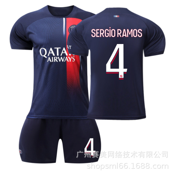 2023-2024 Paris Hjemmebørns Fodboldsæt - Nr. 4 SERGIO RAMOS#22 No.4 SERGIO RAMOS #22