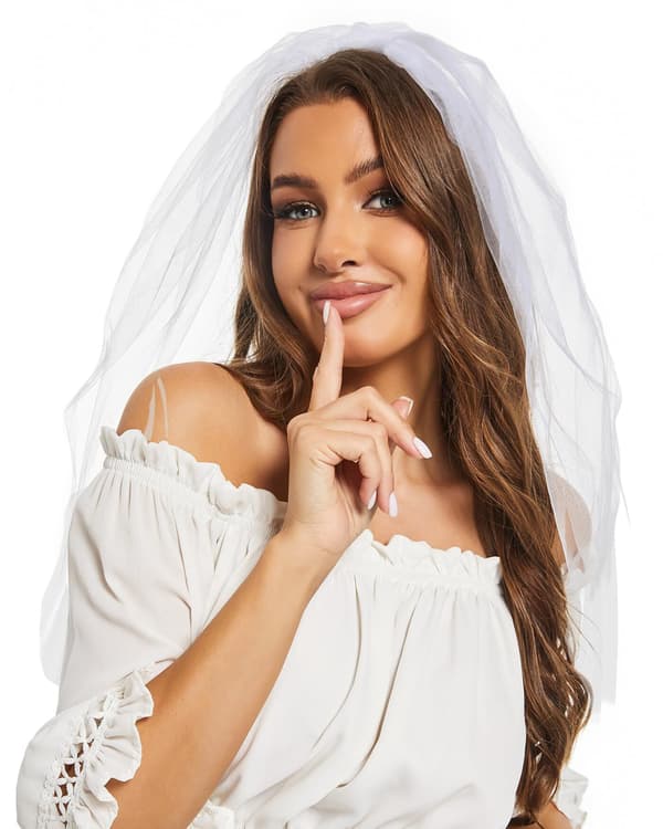 Brudslöja, Broderat Möhippe Pannband, Vit Bröllopsduschaccessoar för Förlovningsfester och Bröllopspresenter White A
