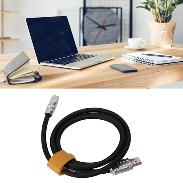 USB C-laddningskabel 66W Snabbladdning Flytande Silikon Tjockad Typ C Laddningskabel för Telefon Powerbank Kamera 3,3ft Svart