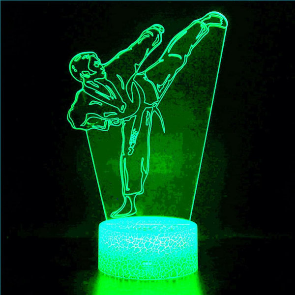 3D Taekwondo Karate Nattlampa Bordsskiva Optisk Illusion Lampor 7 Färgförändrande Ljus LED Bordslampa Jul Hem Kärlek Födelsedag Barn Dekor Leksak Present