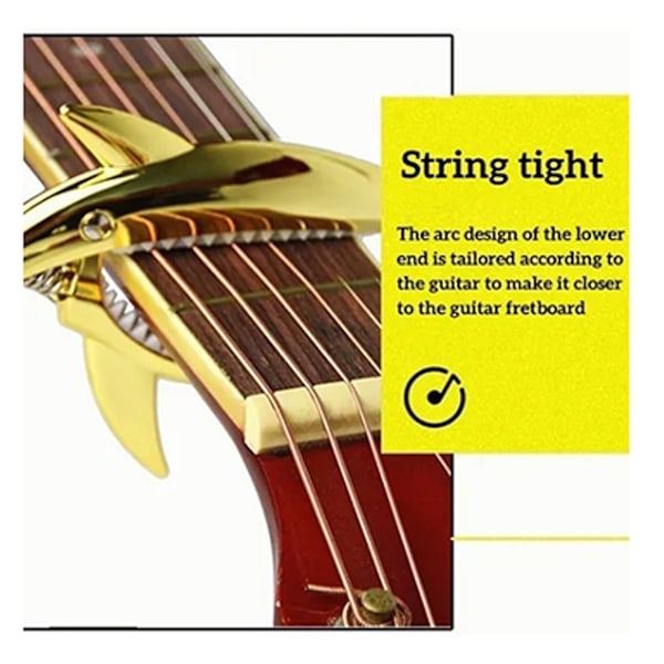 Shark Capo i zinklegering, mjuk och elastisk för akustisk gitarr, ukulele, mandolin, banjo, guld
