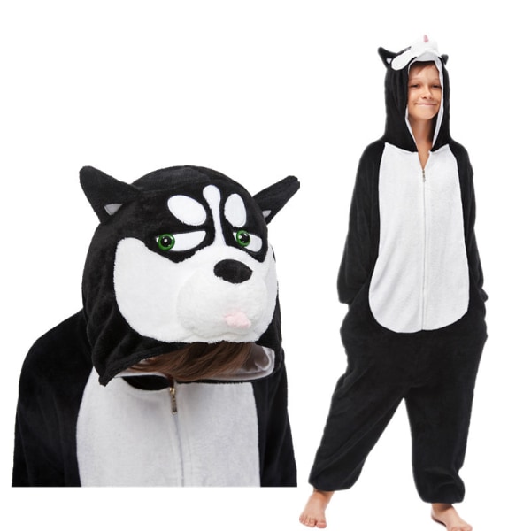 Fleece barn tiger onesie pyjamas jul halloween djur cosplay pyjamas kostym Black Husky 120 yards