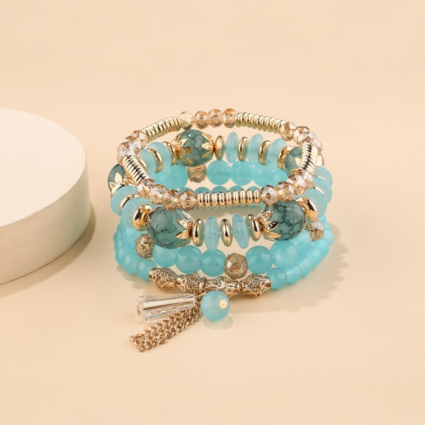 1 st Bohemiska stapelbara pärlorarmband, flerskiktssträckta tofsarmband Flerfärgade smyckenhängande berlockarmband för kvinnor, flickor
