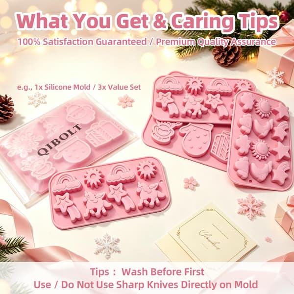 Jul-silikonformar 2-pack, 6-i-1 julformar med snöflinga, gran, tomte, ren, vante & presentask, non-stick bakning