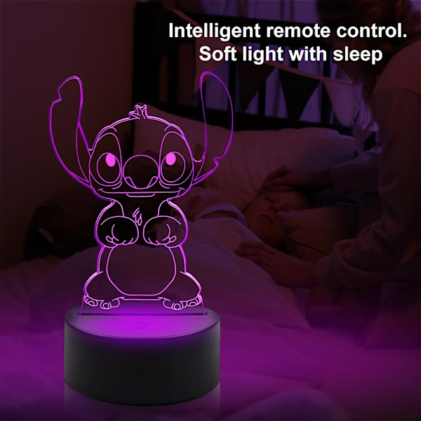 3D Illusion Stitch Natlampe, Stitch Gaver 3D Led 7 Farve Smart Touch Bordlampe til Jul Stitch Gaver Børneværelse Dekoration Ferie Gaver Stitch