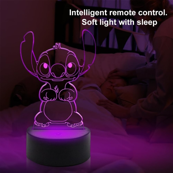 3D Illusion Stitch Nattlampa, Stitch Gåvor 3D Led 7 Färger Smart Touch Bordslampa för Jul Stitch Gåvor Barnrum Dekoration Semestergåvor Stitch