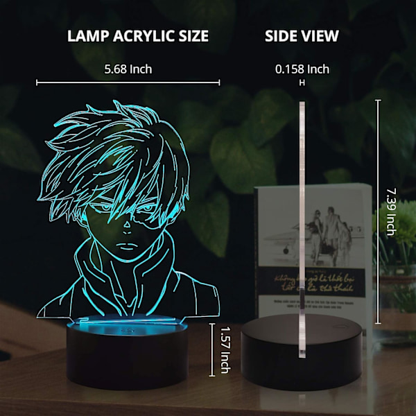 WJ 3D nattlampa Amine Figur Shoto Todoroki 16 Färg 4 Flash Läge Fjärrkontroll & Touch LED Illusion Sovrum Dekor Akryl Sängbord Skrivbordslampa My Hero Academia-C