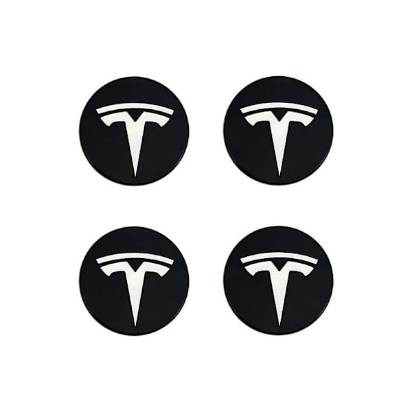 Passar till Tesla Tesla modell 3 hjulnavkapsel logotyp - svart silver logotyp (fyra pack)