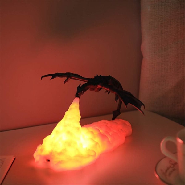 3D Fire-Breathing Night Light Dragon, 3D Printing Flame Dinosaur Lamp Mood Light USB Rechargeable, for Living Room Bedroom Decor Festival Kids Gift F