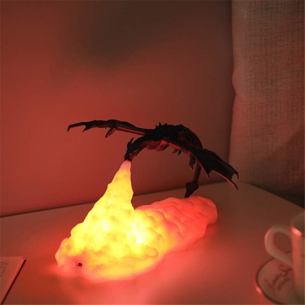 3D Ildsprudende Natlys Drage, 3D Printet Flamme Dinosaur Lampe Stemningslys USB Genopladelig, til Stue Soveværelse Dekoration F