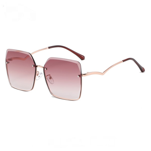 Mote Dame Rimless Kuttede Kant Solbriller UV-beskyttelse Store Ramme Solbriller---Sølv Ramme Gradient Grå Rosa