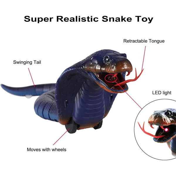 Fjernkontroll Slange Oppladbar Simulering RC Slange Leke 17\" Lang Falsk Kobra Dyr Triks Skremmende Mischief Leke for Barn (Blå)