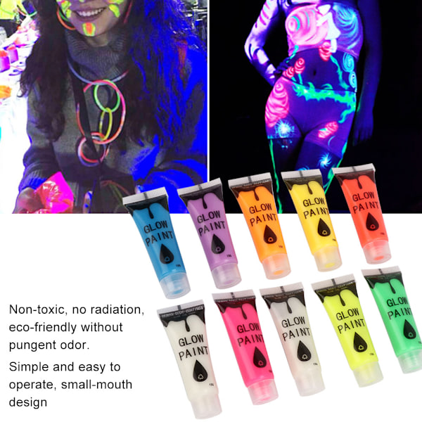 10 stk neglefluorescerende pulver DIY kroppsmaling maling trykk glød lysende verktøy