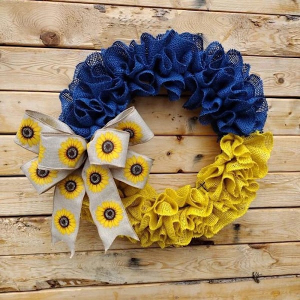 Ukrainsk krans 14 tum Ukrainsk flagg girlang dörrdekoration väggdekoration