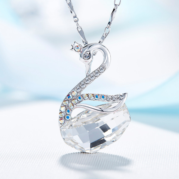Romantisk alla hjärtans nyår present pärla halsband, kristall hänge halsband Smycken för kvinnor Birthstone halsband för kvinnor, svan