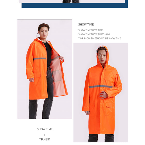 Regnfrakke Vandtæt Herre Lang Regnjakke Let Regnbeklædning Reflekterende Genanvendelig med Hætte orange（størrelse 2XL）