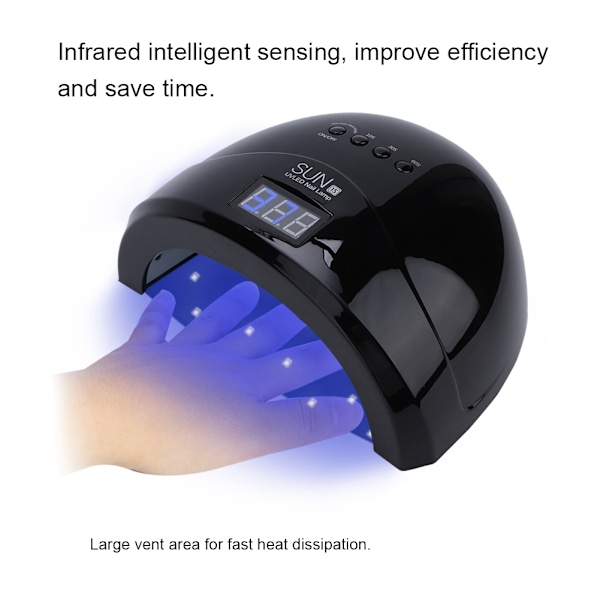 48W UV LED-lampe til negle - Dobbelt lyskilde - Gel Polish-lampe - Sort