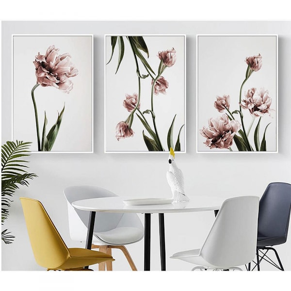 Wekity Tulpan Väggkonst Canvas Tryck Affisch, Enkelt Mode Konst Ritning Dekor för Hem Vardagsrum Sovrum Kontor och Barnrum (Set om 3 Oinramade