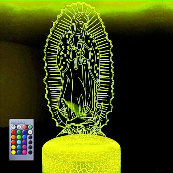 WJ 3D Jungfru Maria Nattlampa Illusion 16 Färgförändrande Bordslampa Dekorationslampor Present med Akryl Platt ABS Bas USB-kabel Leksak