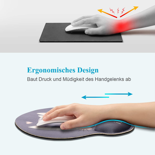Musematte kedi ergonomisk musematte håndledsstøtte Kawaii grå