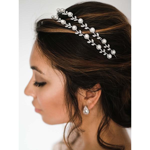 Perle Bryllups Hovedbånd Sølv Dobbelt Bånd Brude Hovedbeklædning Krystal Tiara Kvinder Hår Tilbehør til Kvinder