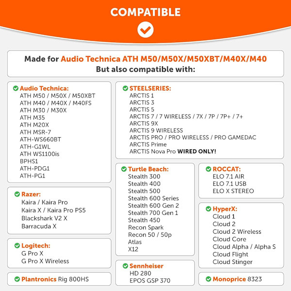 Wicked Cushions - Parannetut korvapehmusteet ATH M50X - Sopii Audio Technica M40X / M50XBT / HyperX Cloud & Cloud 2 / SteelSeries Arctis 3/5 / 7 /