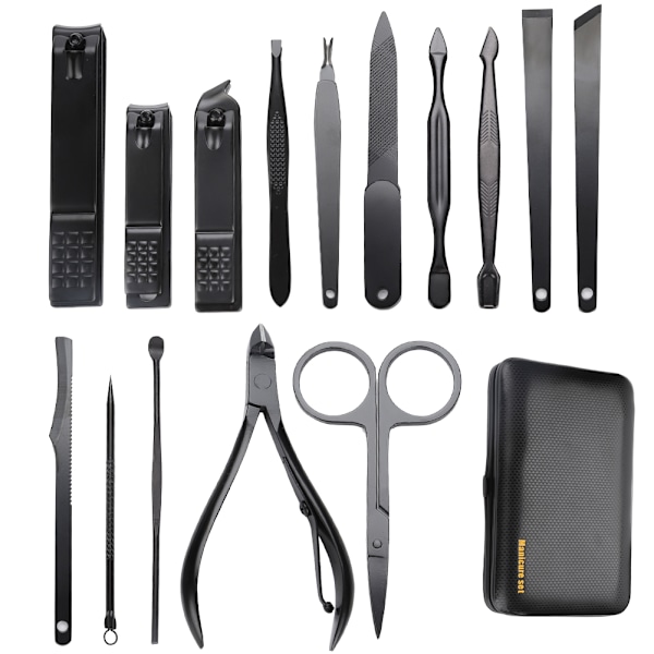 15 st rostfria nagelklippare manikyrverktyg nagelklippare trimmer set med fodral gul