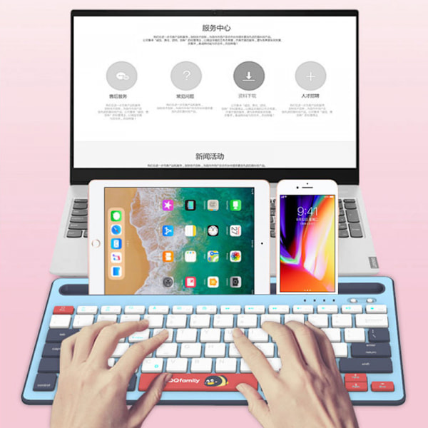 Trådlöst Bluetooth-tangentbord, bärbart kontor, tunt kombinationstrådlöst tangentbord, kompakt tangentbord med genvägar, 10 m räckvidd, tyst, rosa tangentbord