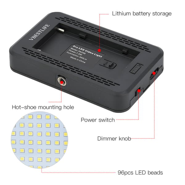 Plast 96LED 3200-6000K Kamera LED Videolys Sæt med Batteri og Oplader