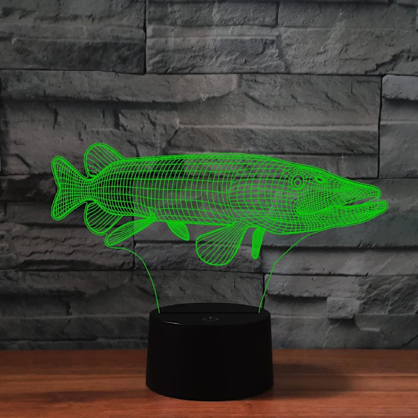 WJ 3D Marine Fish Fjernbetjening 16 Farve Natlys Illusion Akryl LED Bordlampe Sengelampe Børneværelse Skrivebordsdekoration Fødselsdagsgaver Legetøj til Børn