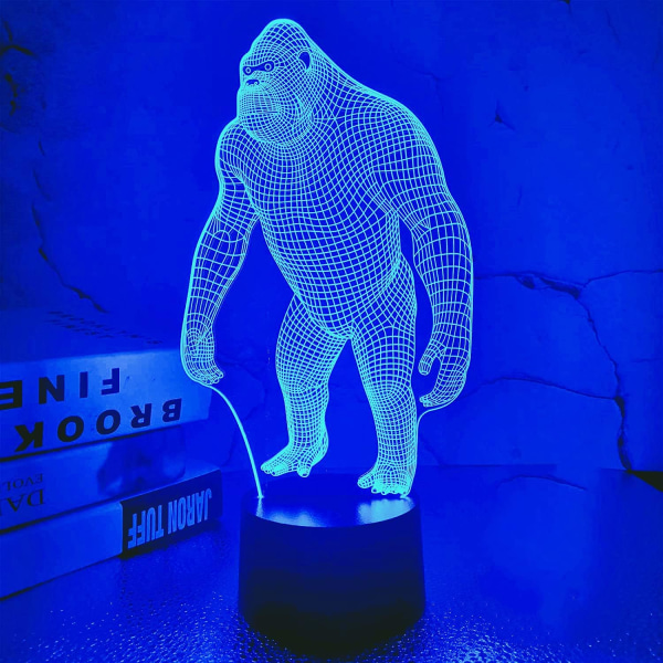 WJ 3D Monkey Gorilla Nattljus Bord Skrivbord Optisk Illusion Lampor 7 färgskiftande lampor LED Bordslampa Xmas Hem Kärlek Födelsedag Dekor Leksak Present
