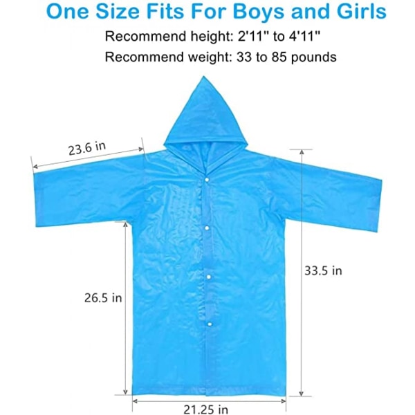 Kids Rain Poncho 2-pack, återanvändbar regnjacka regnjackor för 6-14 flickor pojkar, 2 blå