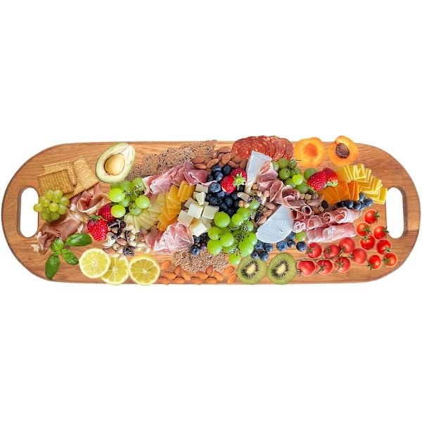 LUX American Oak Wood Oversized Charcuterie Board Extra Long 26\" x 8.7\" | Cheese Board With Handle |Fruit Grazing Platter | Serving