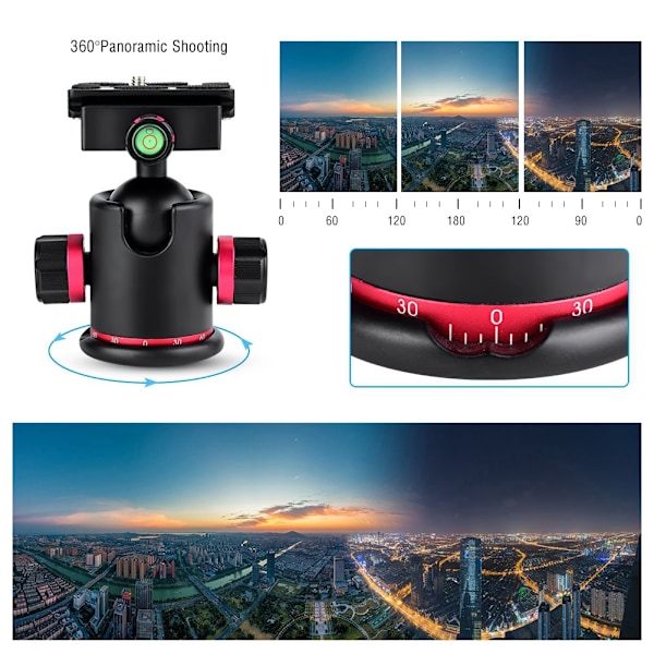 Mefury DSLR-kamerastativ kulled 360 graders roterande för Monopod Slider Röd