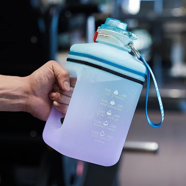 Ton ton kopp hinkkruka superstor kapacitet fitness utomhussport vattenflaska plast kallvattenkopp 2,2L lutning blå