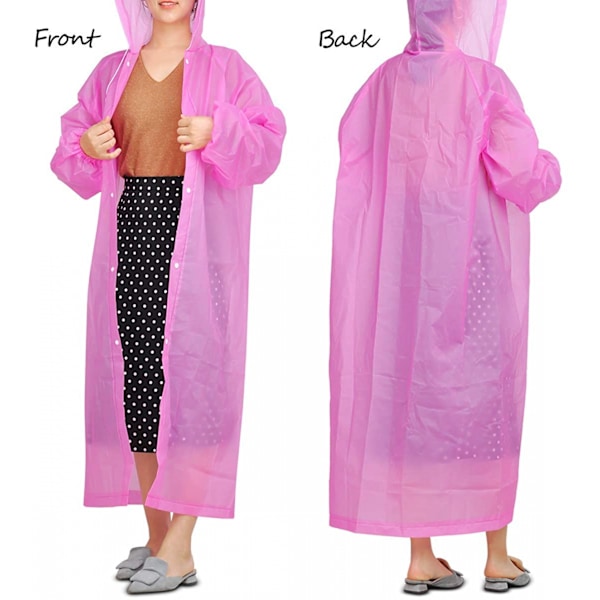 Regnrock i slitstarkt EVA-material för vuxna, vattentät, lätt att förvara och bära, återanvändbar för resor utomhus, 2-pack, rosa