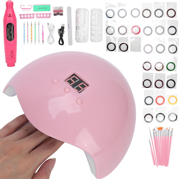 Nagelkonst Kit Nagelborr Härdande Ljus Dekoration Rhinestones Nagel Fil Borr Bits Manikyr SetRose Röd