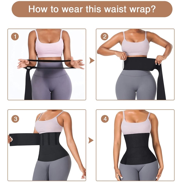 Waist trainer för 13,12 fot kvinnor Bandage Wrap Bastu Bälte Långt Bål Magen Svett Wraps Magen Body Shaper midjetrimmerbälte (One Size , Svart)