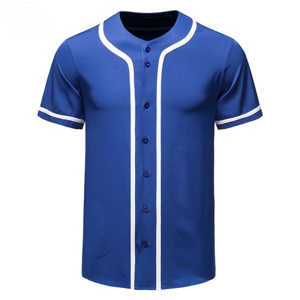 Baseballuniformer med knapp för män, tomma softbollsuniformer, hiphop Trendiga kortärmade aktivitetsskjortor blå—XL