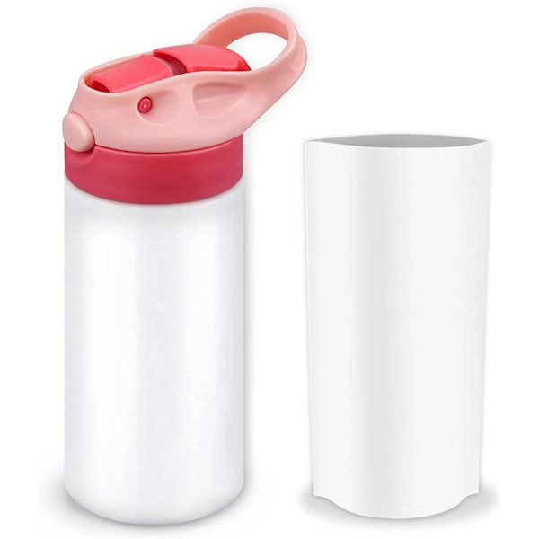 12oz Sublimointiteräksinen Sippy-kuppi Sublimointikutistuskalvolla, Kaksinkertaiset Tyhjiöeristetyt Kupit Kahvalla ja Oljella (Vaaleanpunainen)