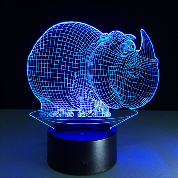 WJ Sengelampe Illusion LED Natlys 3D Natlys LED Illusion Stereo Næsehornsform Sengelampe Natlys Illusion LED Natlys Natlys
