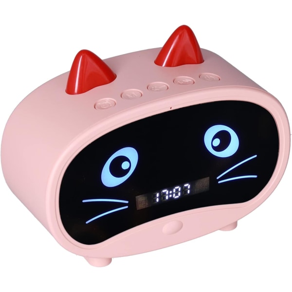 Digital väckarklockshögtalare, tecknad katt väckarklocka med temperaturvisning, dubbel väckarklocka, Bluetooth-högtalare, radio, handsfree-samtal för sovrummet