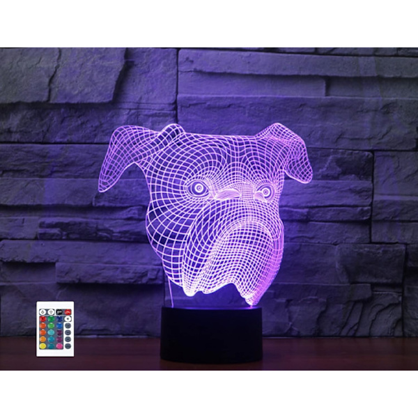 WJ 3D Pekingese Fjärrkontroll 16 Färg Nattljus Illusion Akryl LED Bordsängslampa Barn Sovrum Skrivbordsdekor Födelsedagspresenter Leksak för Barn