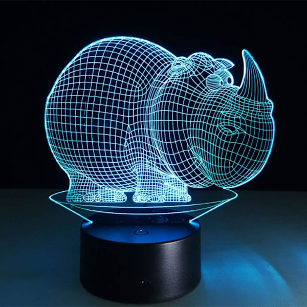 WJ Sengelampe Illusion LED Natlys 3D Natlys LED Illusion Stereo Næsehornsform Sengelampe Natlys Illusion LED Natlys Natlys