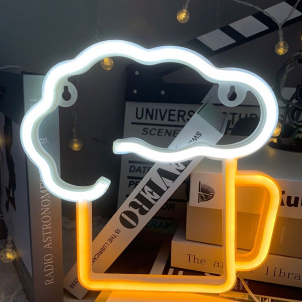 Öl Neon Skyltar Öl Skyltar Gul Vit Neon Ljus Väggdekor för Bar Nattklubb Strand Butik Design Semesterfirande Fest Dekor